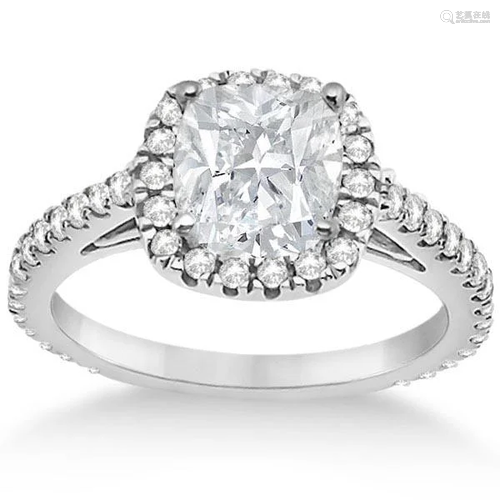 Cathedral Halo Cushion Diamond Engagement Ring 14K Whit