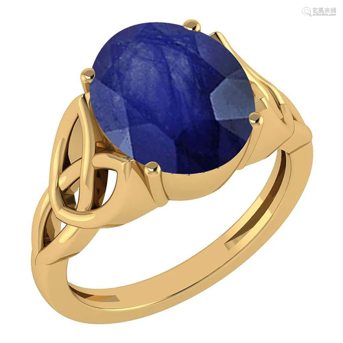 Certified 2.50 Ctw Blue Sapphire 14K Yellow Gold Solita