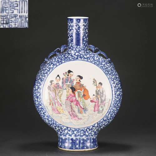 An Underglaze Blue and Famille Rose Bianhu Qing Dynasty