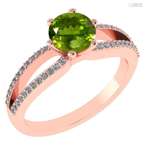 1.49 Ctw Peridot And Diamond 14k Rose Gold Halo Ring