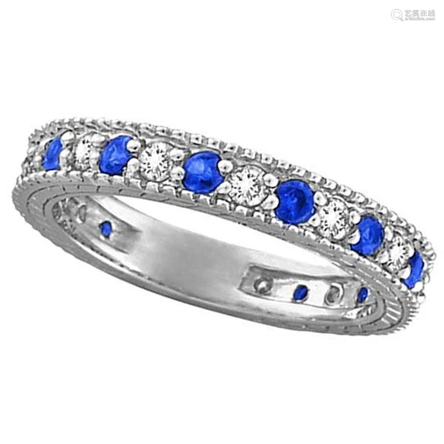 Diamond and Blue Sapphire Anniversary Ring Band in 14k