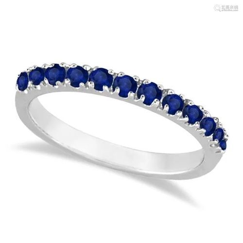 Blue Sapphire Stackable Ring/ Anniversary Band in 14k W