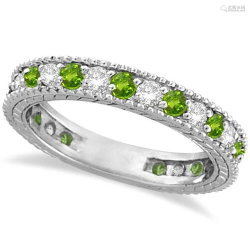 Diamond and Peridot Eternity Ring Band 14k White Gold 1