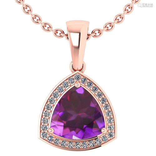 3.15 Ctw Amethyst And Diamond 14k Rose Gold Pendant