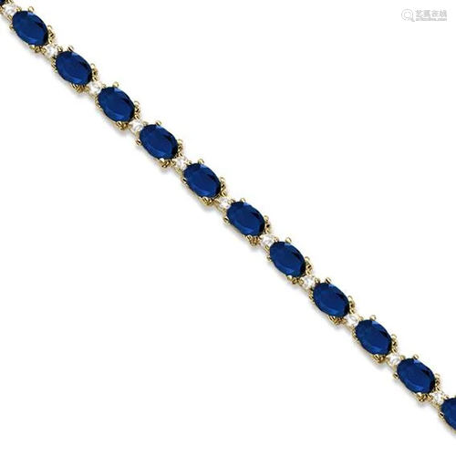 Blue Sapphire and Diamond Tennis Bracelet 14k Yellow Go