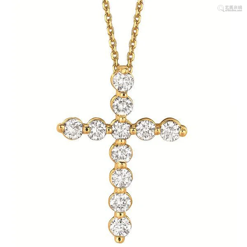 Diamond Cross Pendant Necklace in 14k Yellow Gold 1.01c