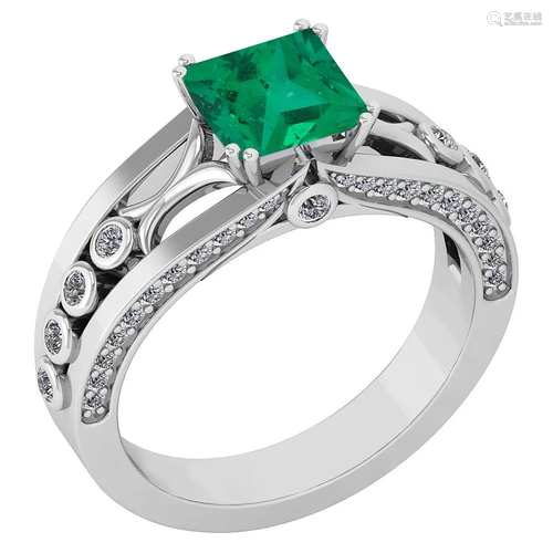 Certified 1.53 Ctw Emerald And Diamond Wedding/Eng…