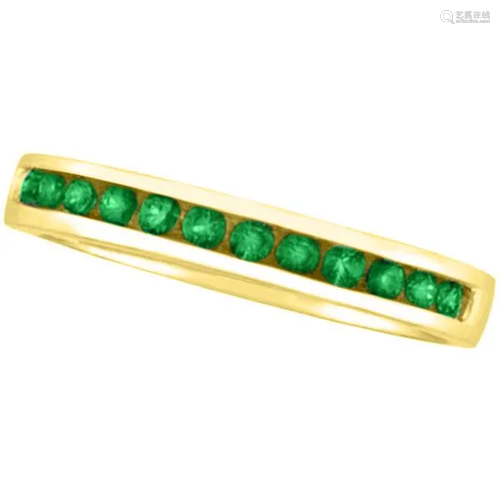 Channel-Set Emerald Band Stackable Ring 14k Yellow Gold