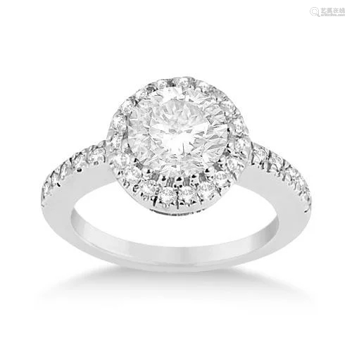 Pave Halo Diamond Engagement Ring Setting Platinum 1.35