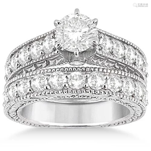 Antique style Diamond Wedding and Engagement Ring Set 1