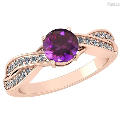 Certified 1.05 Ctw Amethyst And Diamond 18K Rose Gol…