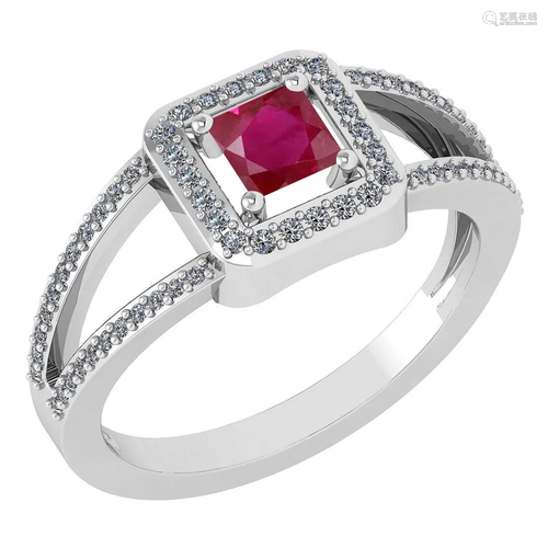 Certified 0.61 Ctw Ruby And Diamond 14k White Gold Halo