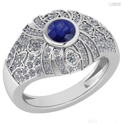 Certified 1.04 Ctw Blue Sapphire And Diamond Ladies Fas