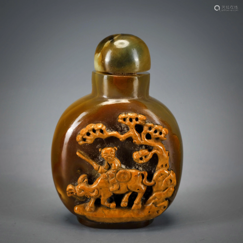 A Carved Agate Snuff Bottle Suzhou Style Qing Dynasty