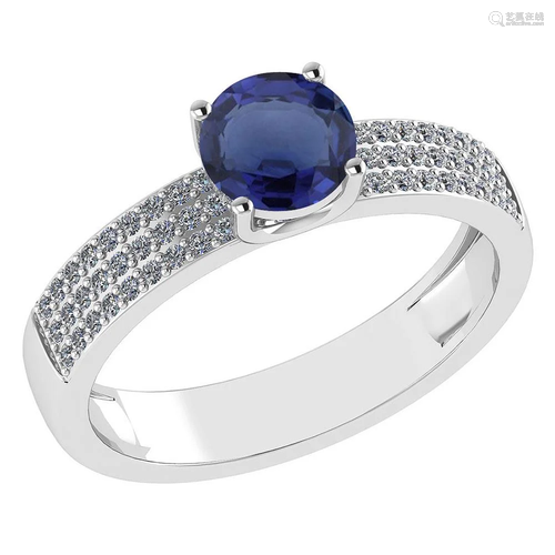 Certified 0.97 Ctw Blue Sapphire And Diamond 14k White