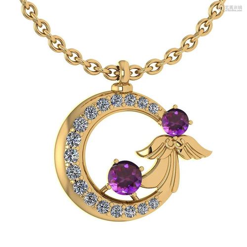 Certified 1.14 Ctw Amethyst And Diamond Tiny Angel Neck