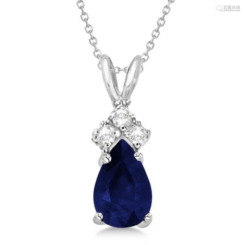 Pear Sapphire and Diamond Solitaire Pendant 14k White G