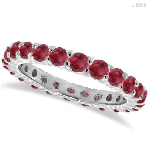 Prong-Set Ruby Eternity Ring Band 14k White Gold 2.07ct