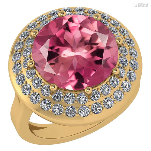 Certified 7.30 Ctw Pink Tourmaline And Diamond Halo Rin