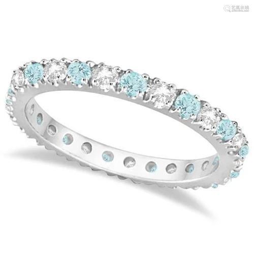 Diamond and Aquamarine Eternity Ring Stack Band …