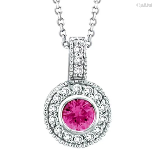 Designer Pink Sapphire and Diamond Pendant in 14K White