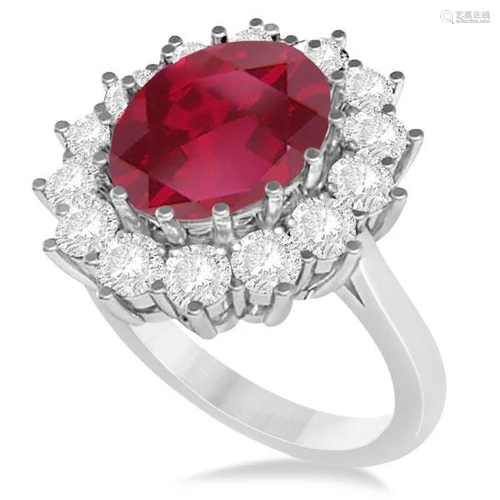 Oval Ruby and Diamond Ring 14k White Gold 5.40ctw