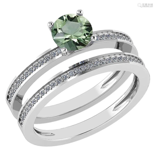 Certified 0.73 Ctw Green Amethyst And Diamond 14k White