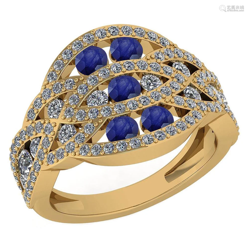 Certified 1.61 Ctw Blue Sapphire And Diamond Wedding/En