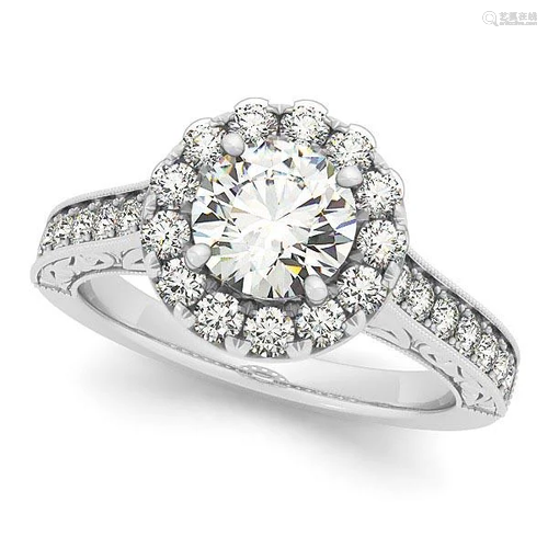 Diamond Halo Flower Engagement Ring in 14k White Gold 2