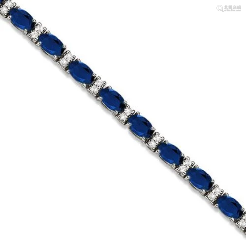 Diamond and Oval Cut Sapphire Tennis Bracelet 14k White