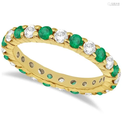 Eternity Diamond and Emerald Ring Band 14k Yellow Gold