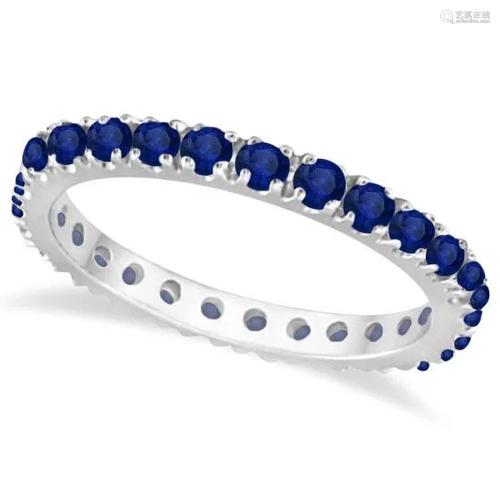 Blue Sapphire Eternity Band Wedding Ring 14K White Gold