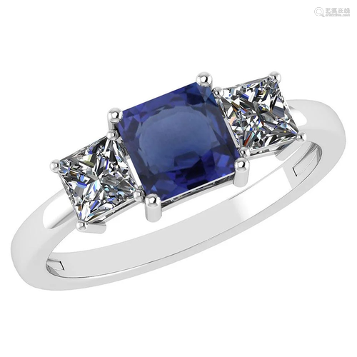 Certified 1.26 Ctw Blue Sapphire And Diamond 14k White