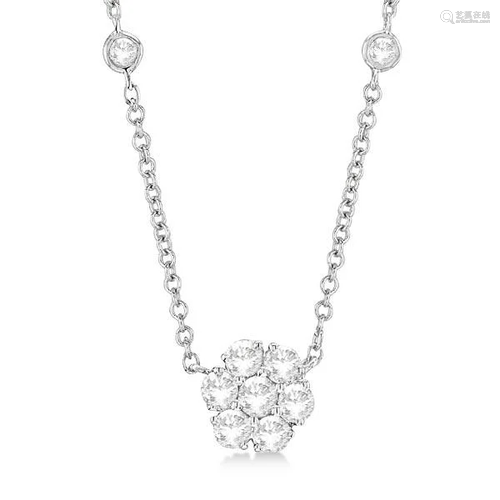 Flower Pendant Station Necklace 14k White Gold (1.00ct)