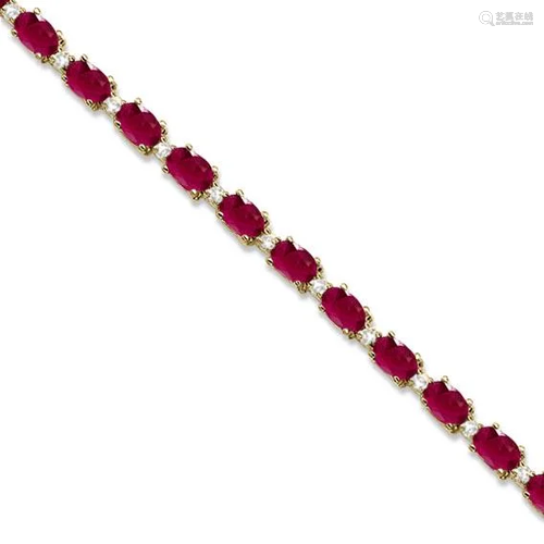 Ruby and Diamond Tennis Bracelet 14k Yellow Gold 12.00c