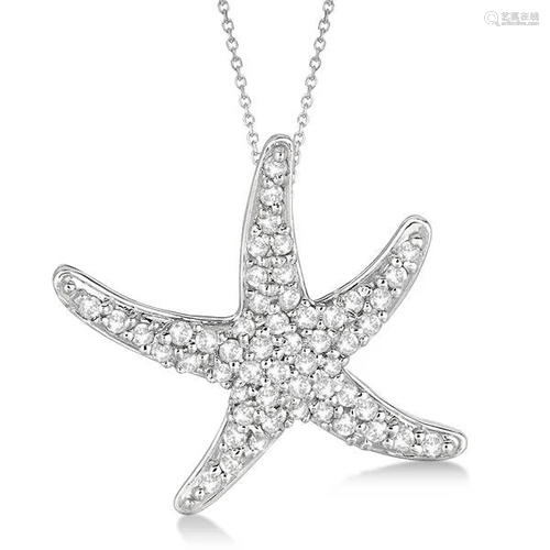 Diamond Starfish Pendant Necklace 14k White Gold 0.55ct