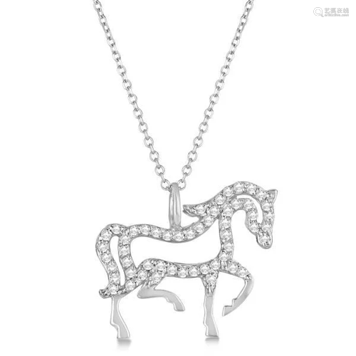 Diamond Galloping Horse Pendant Necklace 4k White Gold