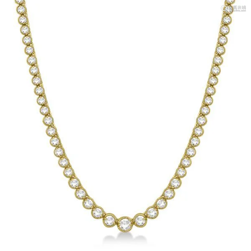 Milgrain Eternity Diamond Tennis Necklace 14k Yellow Go