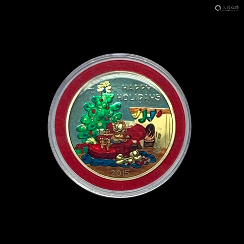 2015 1 oz Silver Happy Holiday Garfield Enameled Cap &