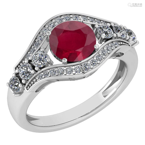 Certified 1.80 Ctw Ruby And Diamond Ladies Fashion Halo