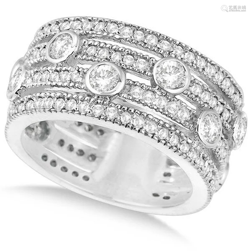 Vintage Style Bezel and Pave-Set Diamond Ring Band 14k