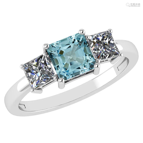 Certified 1.26 Ctw Aquamarine And Diamond 14k White…