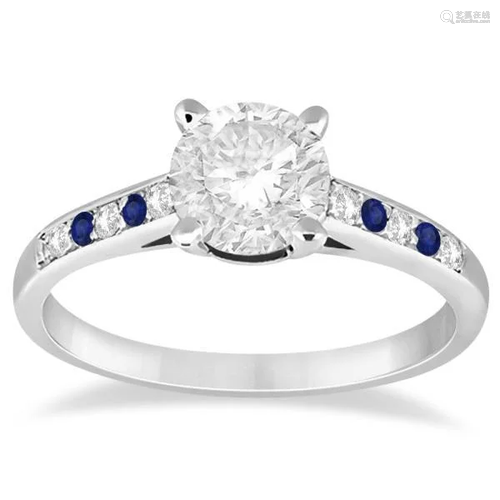 Cathedral Sapphire and Diamond Engagement Ring 14k Whit