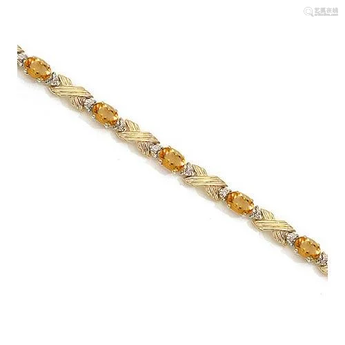 Citrine and Diamond XOXO Link Bracelet 14k Yellow Gold