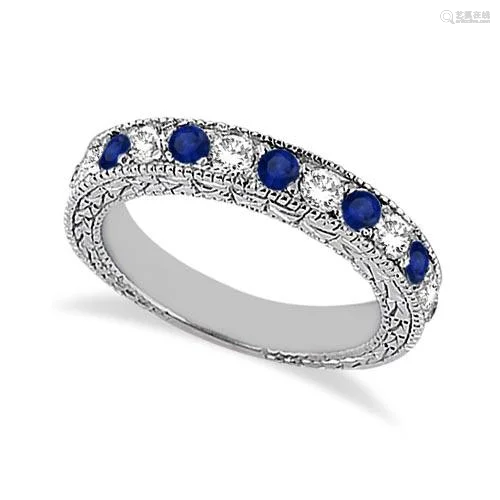 Antique style Diamond and Blue Sapphire Wedding Ring 14