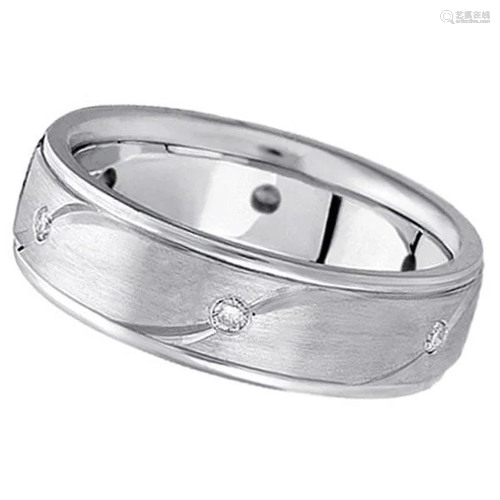 Mens Burnished Diamond Wedding Ring in platinum 0.18 ct