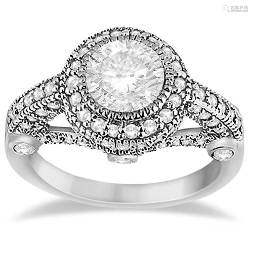 Vintage Style Diamond Halo Art Deco Engagement Ring pla