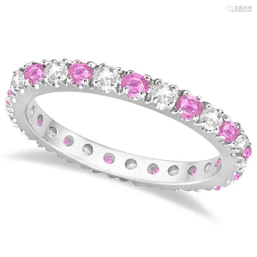 Diamond and Pink Sapphire Eternity Ring Stackable 14k W