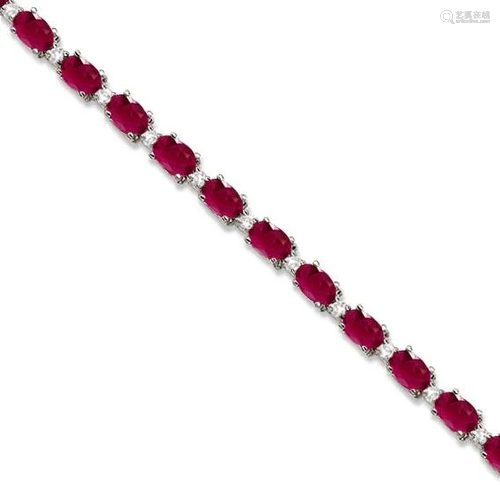 Ruby and Diamond Tennis Bracelet 14k White Gold 12.00ct