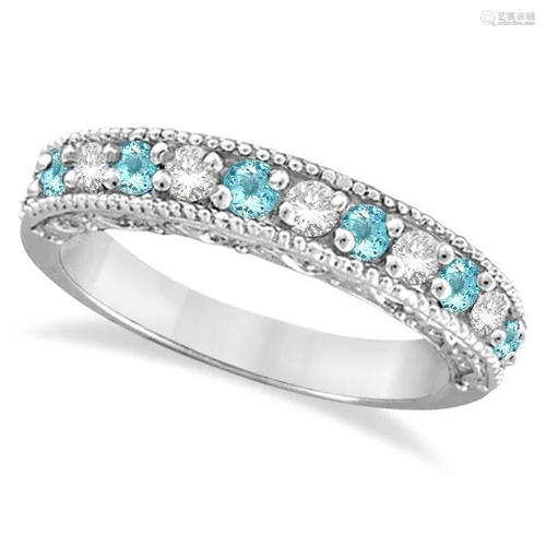 Diamond and Aquamarine Band Filigree Design Rin…